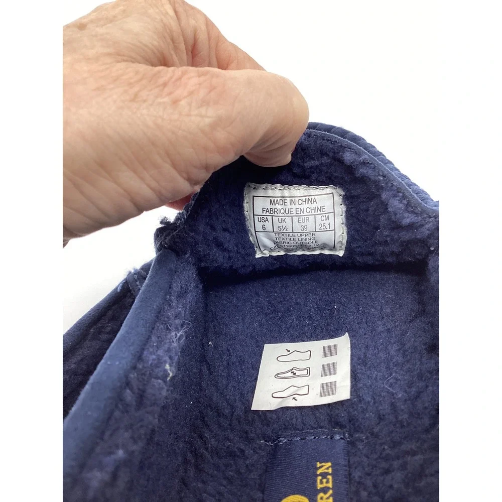 Polo Ralph Lauren Mens Navy Blue Skiing Polo Bear Moccasin Slippers Size 6 NEW